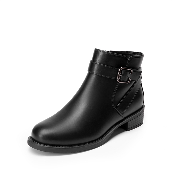 Comfortable Low Block Heel Ankle Boots - BLACK-PU -  0