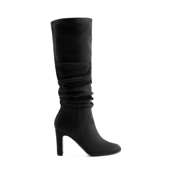 Women’s Suede Slouchy Knee-High Boots - BLACK-SUEDE - 3