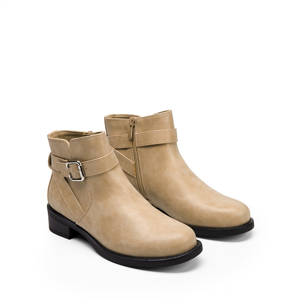 Comfortable Low Block Heel Ankle Boots - NUDE-NUBUCK - 4