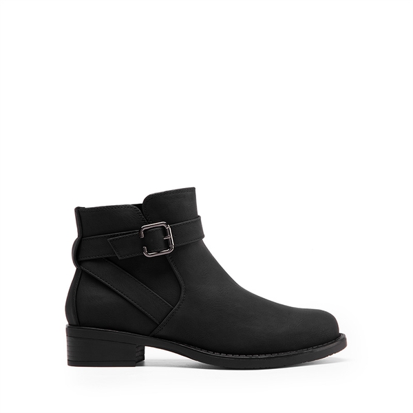Comfortable Low Block Heel Ankle Boots - BLACK-NUBUCK - 3