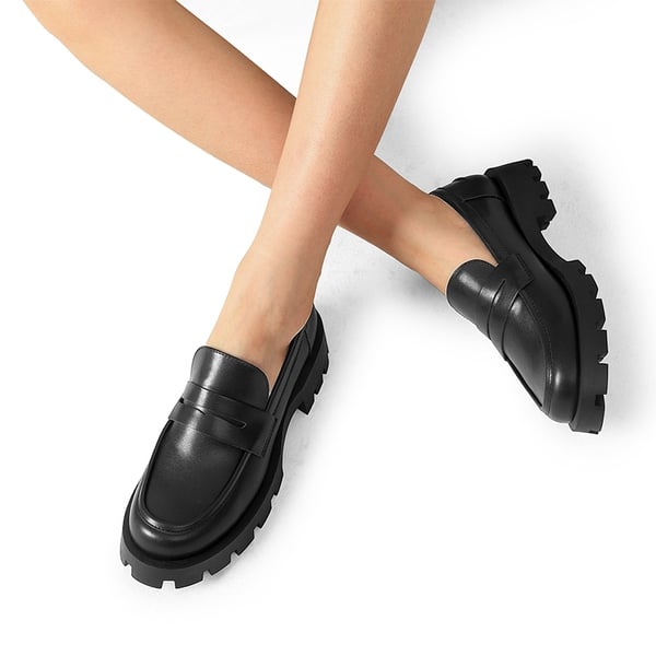 Supportive Chunky Penny Loafers - BLACK-PU - 2