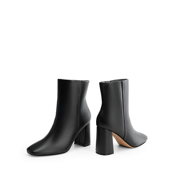Suqare-Toe Block Heel Ankle Boots - BLACK-PU - 5