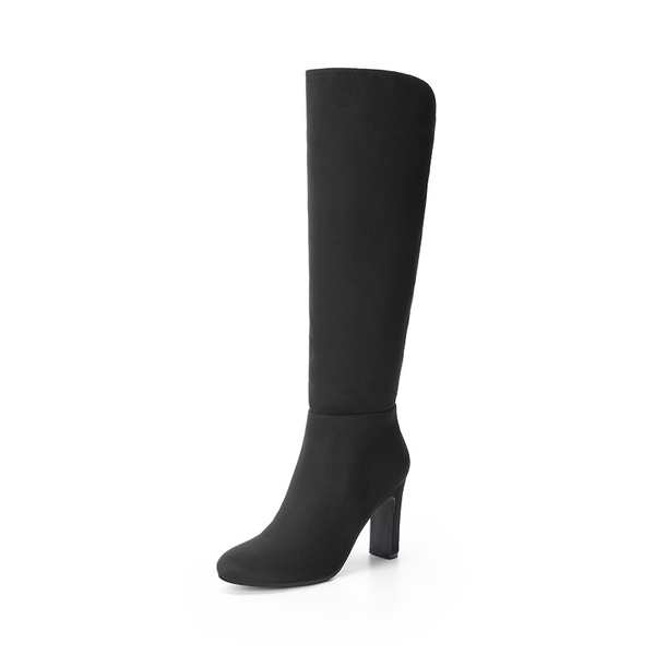 Almond Toe Chunky Knee-high Boots - BLACK-SUEDE -  0