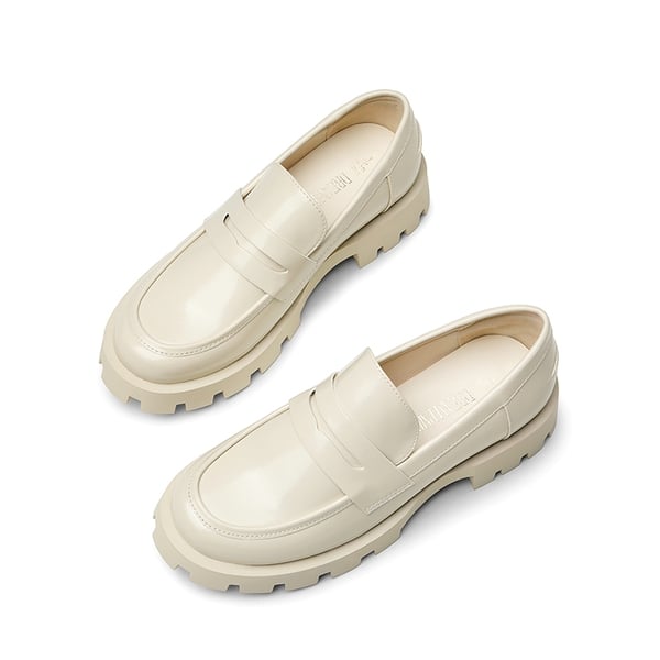 Supportive Chunky Penny Loafers - BEIGE-PAT - 6
