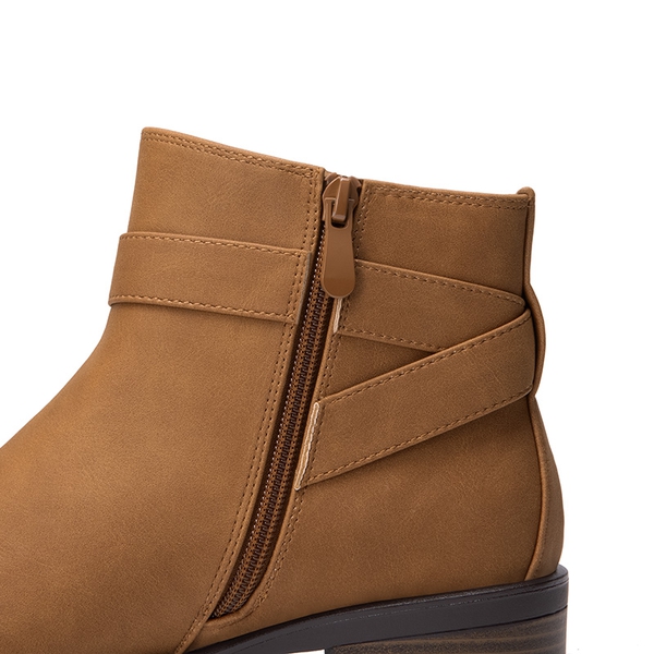 Comfortable Low Block Heel Ankle Boots - TAN-NUBUCK - 5