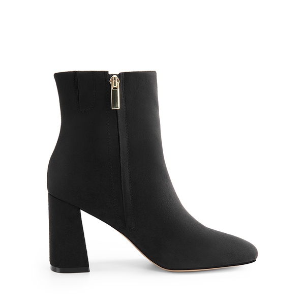 Suqare-Toe Block Heel Ankle Boots - BLACK-SUEDE - 6