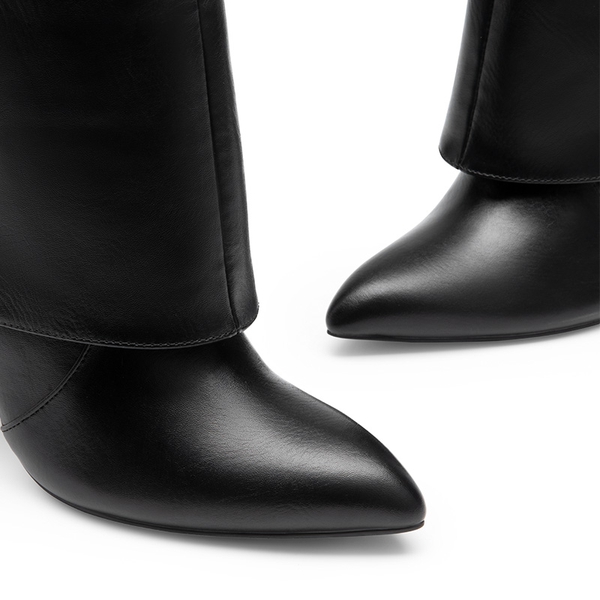 Stiletto Fold-Over Mid-calf Boots - BLACK - 4