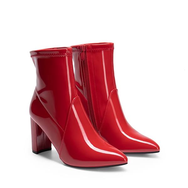Chic Chunky Heel Ankle Boots - RED - 4