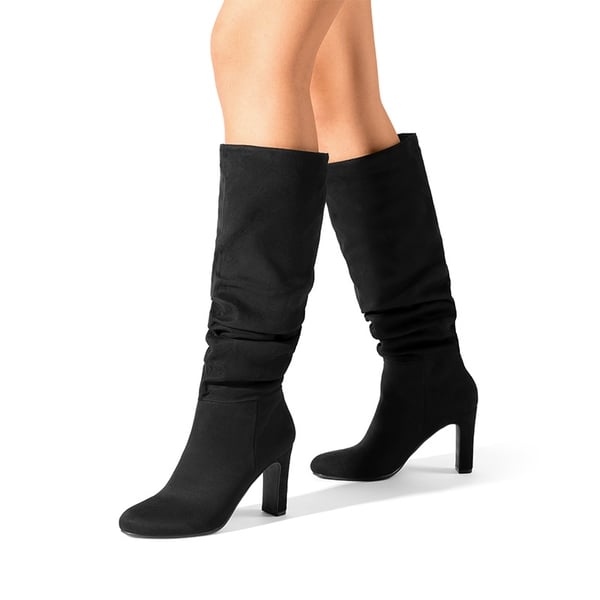 Women’s Suede Slouchy Knee-High Boots - BLACK-SUEDE - 2