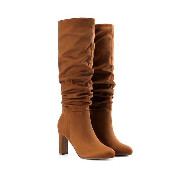 Chunky Suede Knee High Boots - TAN-SUEDE - 5