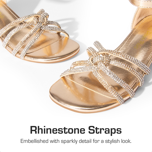 Kids' Rhinestone Metallic Kitten Heel Sandals - CHAMPAGNE - 2