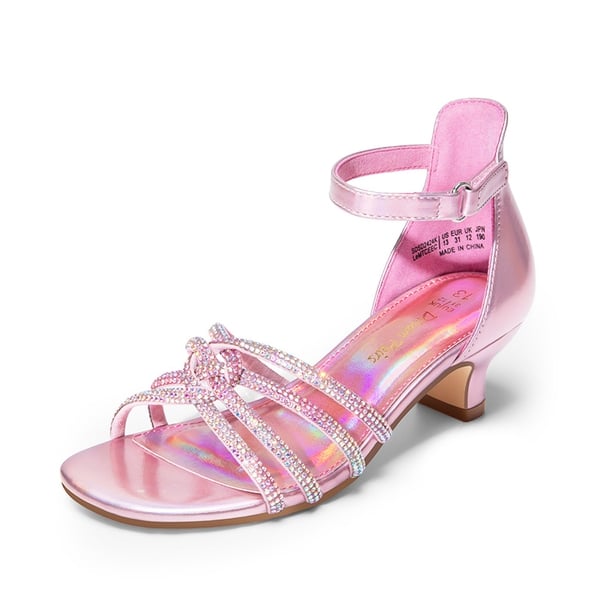 Kids' Rhinestone Metallic Kitten Heel Sandals - PINK -  0