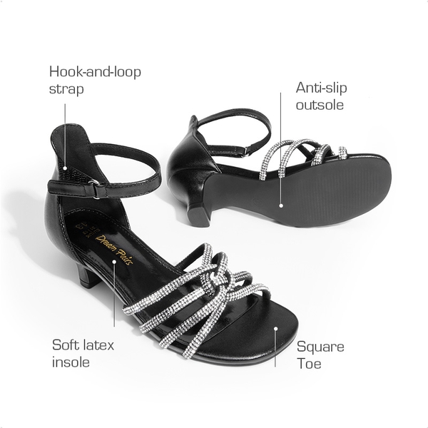 Girls' Rhinestone Party Heel Sandals - BLACK - 4