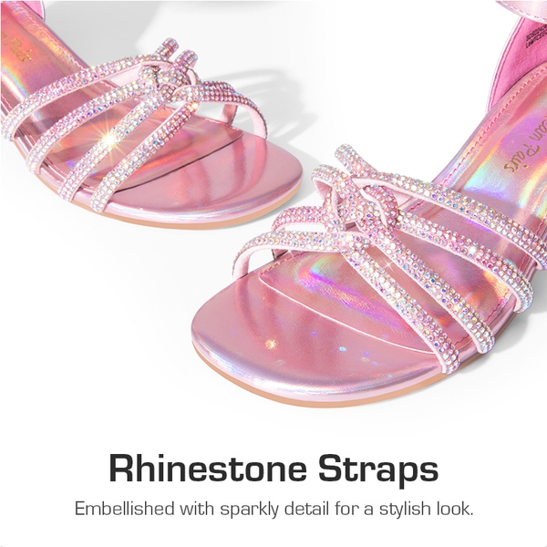 Kids' Rhinestone Metallic Kitten Heel Sandals - PINK - 3