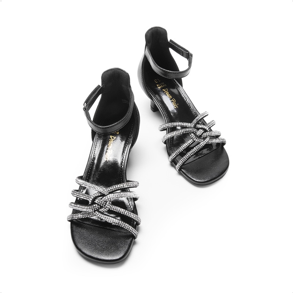 Girls' Rhinestone Party Heel Sandals - BLACK - 1
