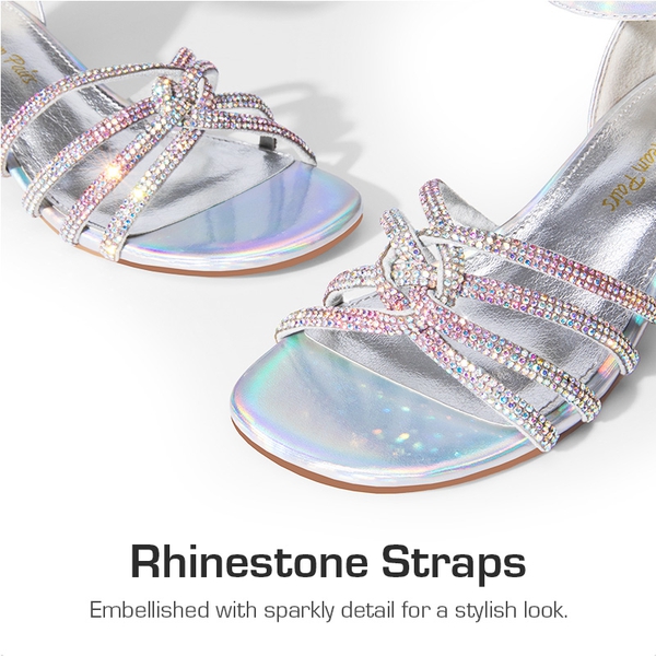 Kids' Rhinestone Metallic Kitten Heel Sandals - SILVER - 3