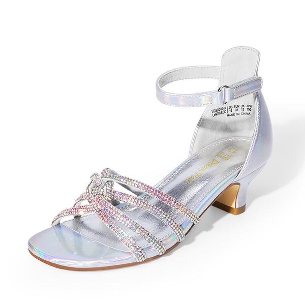 Kids' Rhinestone Metallic Kitten Heel Sandals - SILVER -  0