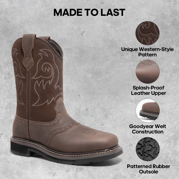 Men's Western-style Work Boots - DARK BROWN - 2