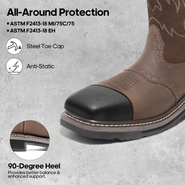 Men's Western-style Work Boots - DARK BROWN - 1