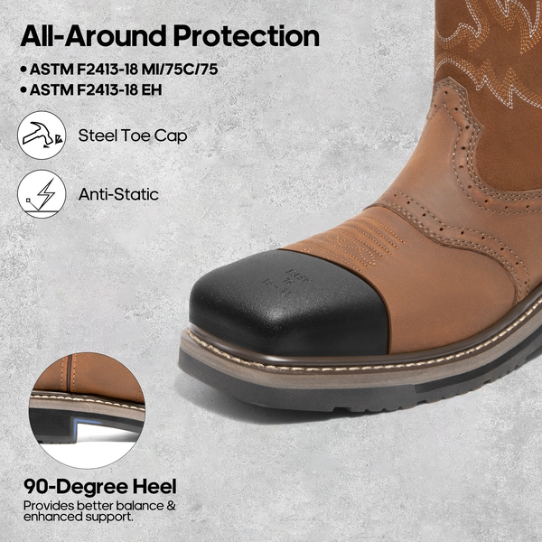 Men's Western-style Work Boots - LIGHT BROWN - 1