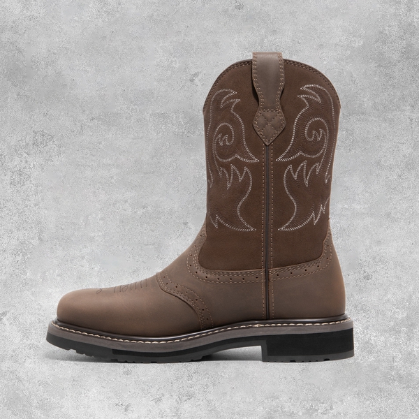 Men's Western-style Work Boots - DARK BROWN - 4