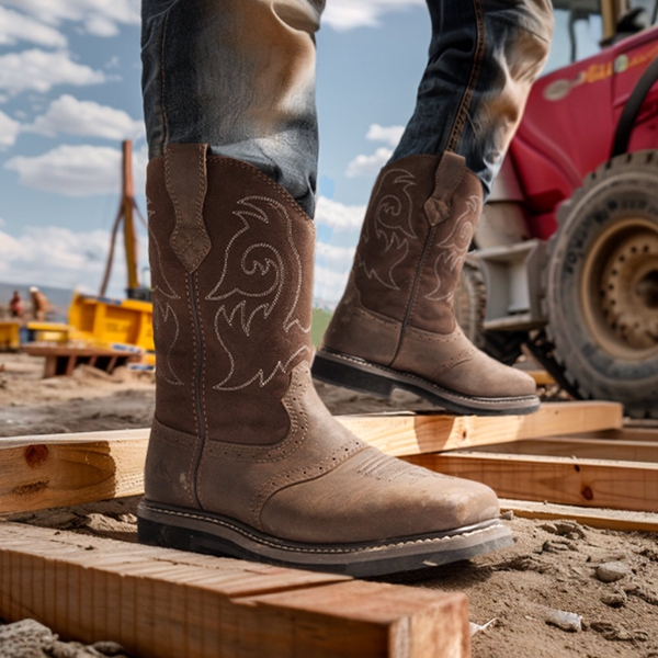 Men's Western-style Work Boots - DARK BROWN - 6