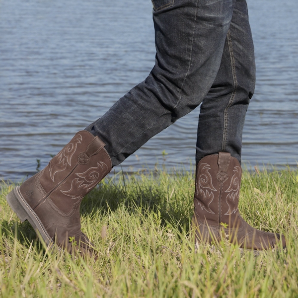 Men's Western-style Work Boots - DARK BROWN - 5
