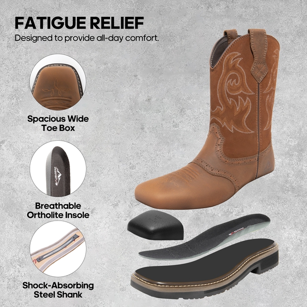 Men's Western-style Work Boots - LIGHT BROWN - 3