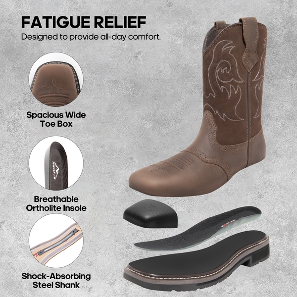 Men's Western-style Work Boots - DARK BROWN - 3