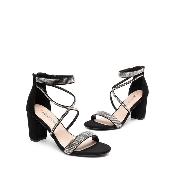 Women’s Rhinestone Heeled Sandals - BLACK-SUEDE - 6