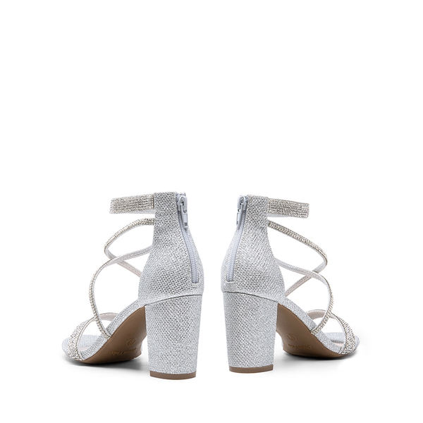 Women’s Rhinestone Heeled Sandals - SILVER-GLITTER - 4