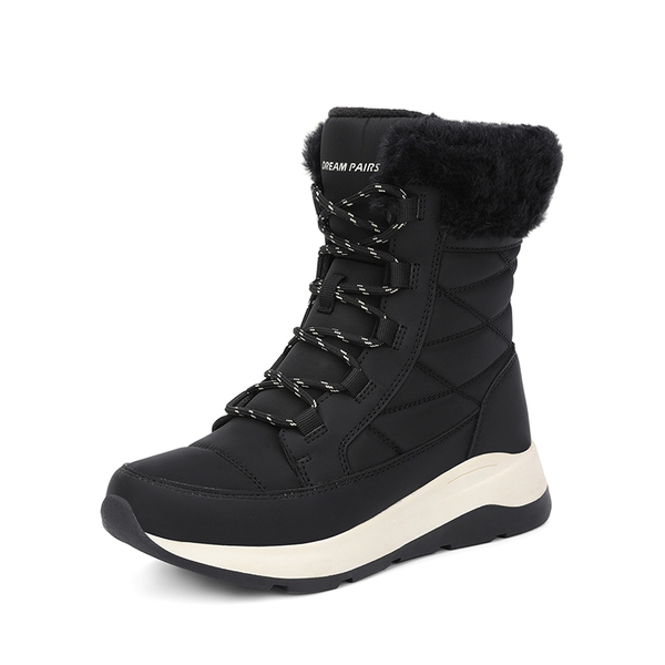 Women’s Lace-up Fur Snow Boots - BLACK -  0