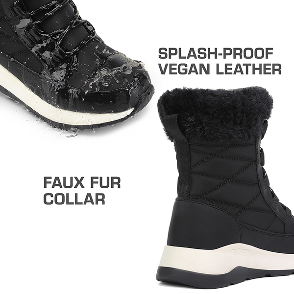 Women’s Lace-up Fur Snow Boots - BLACK - 5