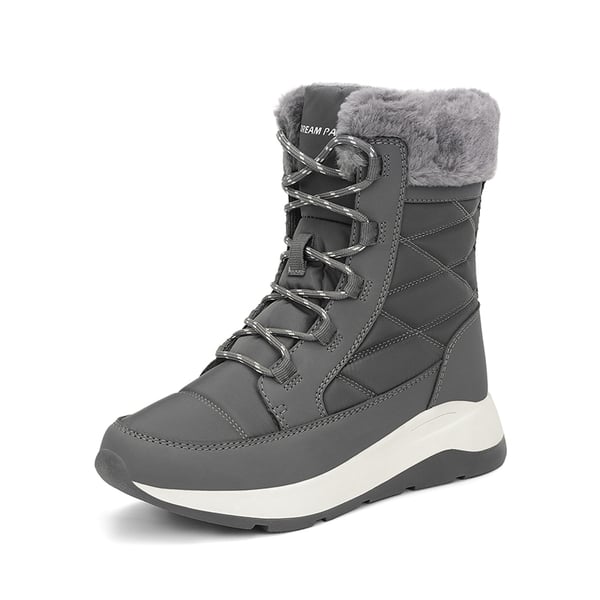 Women’s Lace-up Fur Snow Boots - GREY -  0