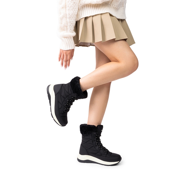 Women’s Lace-up Fur Snow Boots - BLACK - 1