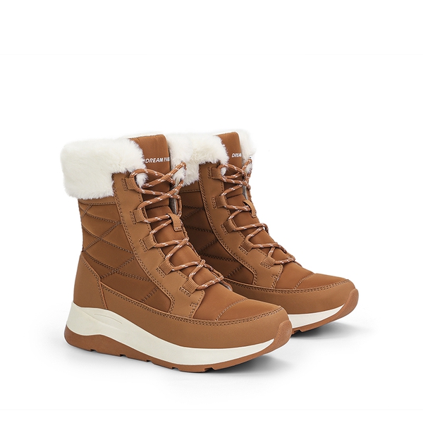 Women’s Lace-up Fur Snow Boots - CHESTNUT - 4