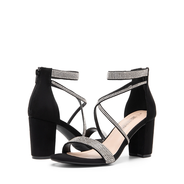 Women’s Rhinestone Heeled Sandals - BLACK-SUEDE - 5