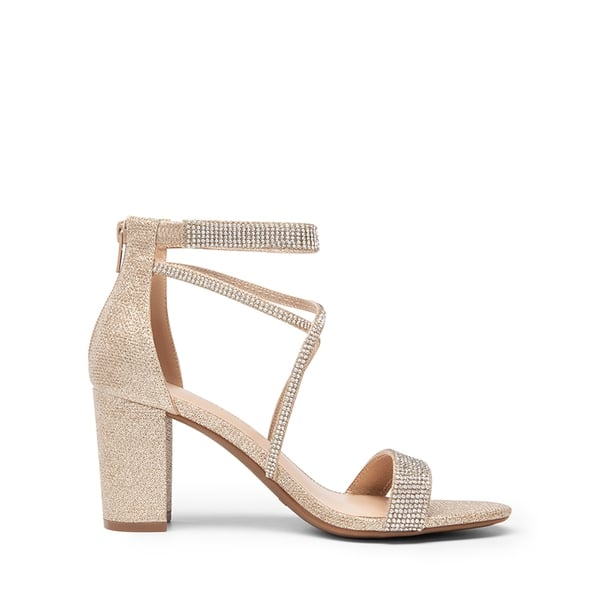 Women’s Rhinestone Heeled Sandals - GOLD-GLITTER - 3