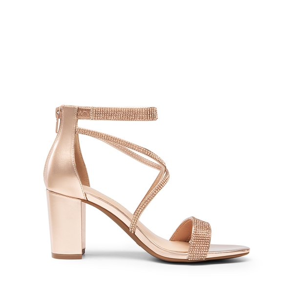 Women’s Rhinestone Heeled Sandals - CHAMPAGNE-PU - 3