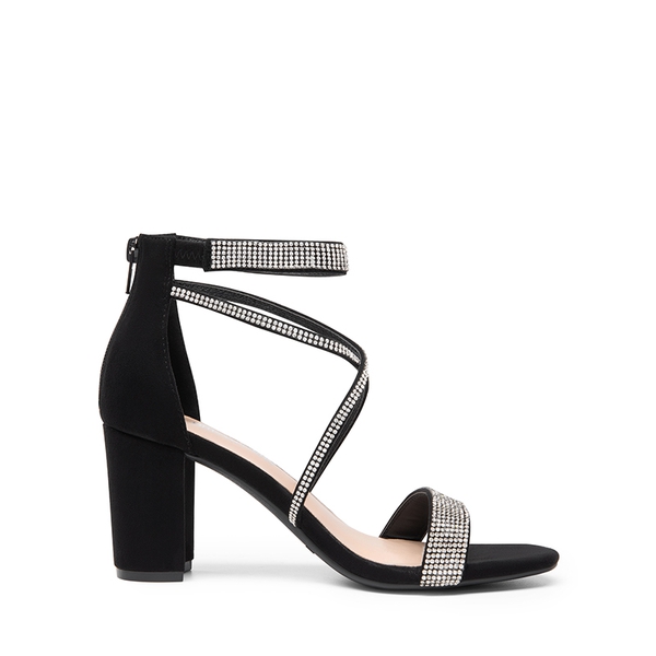 Women’s Rhinestone Heeled Sandals - BLACK-SUEDE - 3