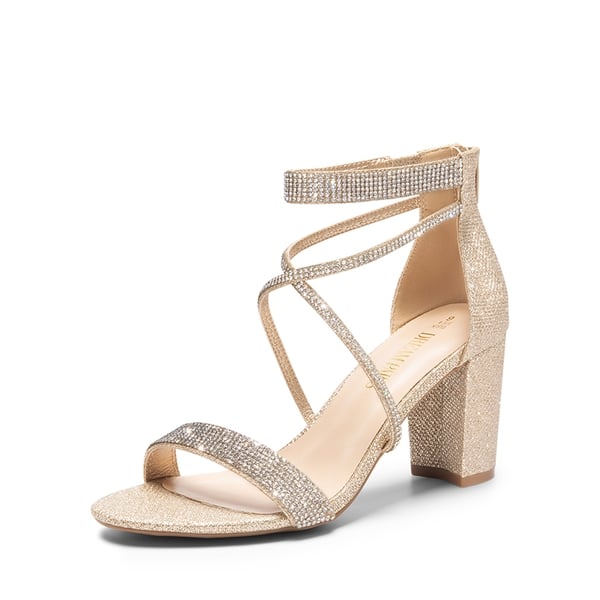 Women’s Rhinestone Heeled Sandals - GOLD-GLITTER -  0