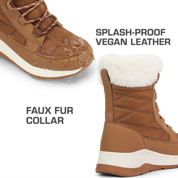 Women’s Lace-up Fur Snow Boots - CHESTNUT - 5