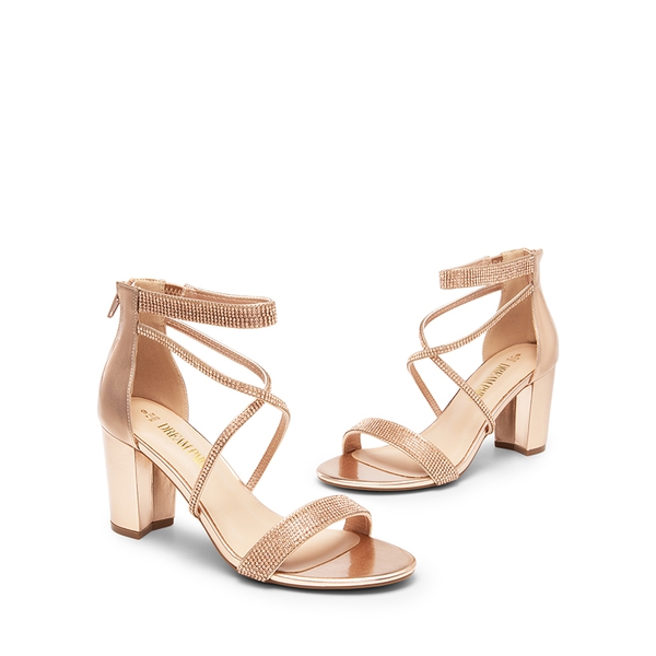 Women’s Rhinestone Heeled Sandals - CHAMPAGNE-PU - 6