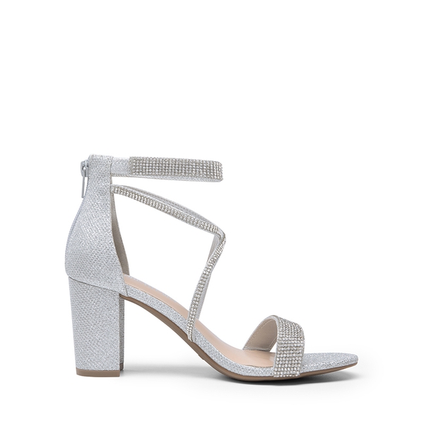 Women’s Rhinestone Heeled Sandals - SILVER-GLITTER - 3