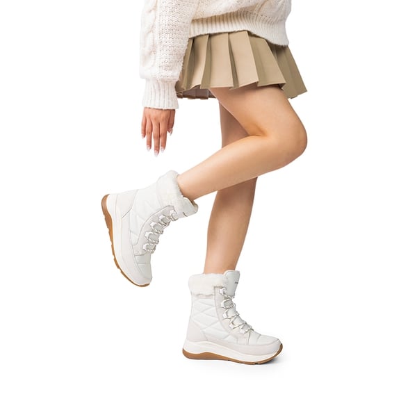 Women’s Lace-up Fur Snow Boots - BEIGE - 1