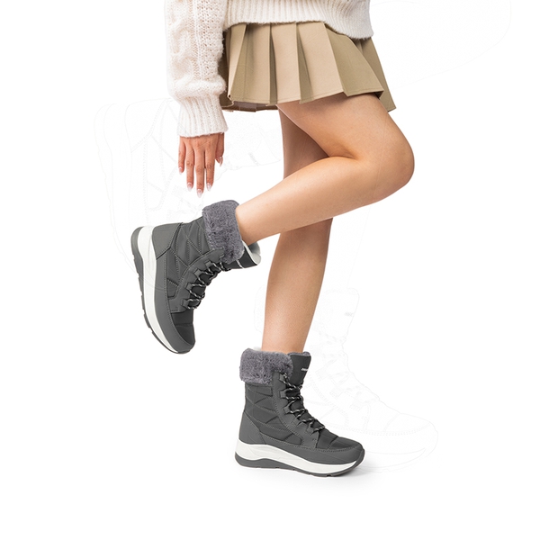 Women’s Lace-up Fur Snow Boots - GREY - 1