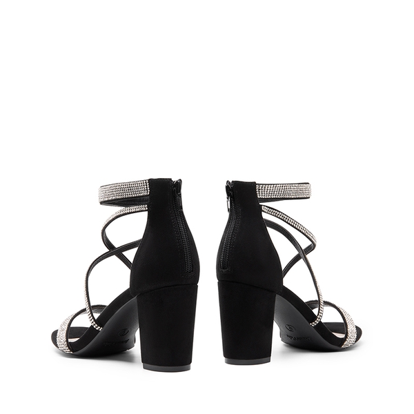 Women’s Rhinestone Heeled Sandals - BLACK-SUEDE - 4