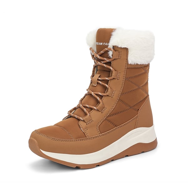 Women’s Lace-up Fur Snow Boots - CHESTNUT -  0