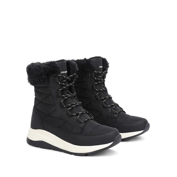 Women’s Lace-up Fur Snow Boots - BLACK - 4