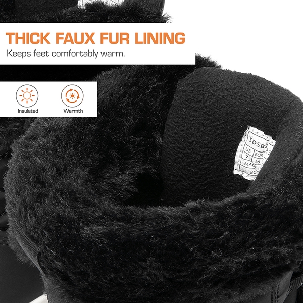Women’s Lace-up Fur Snow Boots - BLACK - 6